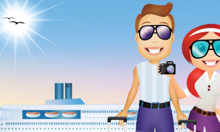 A stock photo shows two cartoons on an adults-only vacation. They're dressed in sunglasses, with a cruise ship behind them.