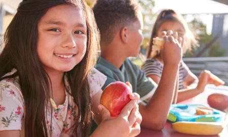 Students eating lunch outside