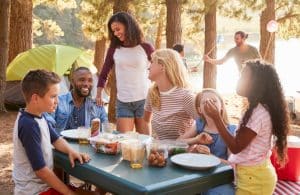 Family having a picnic at a campground